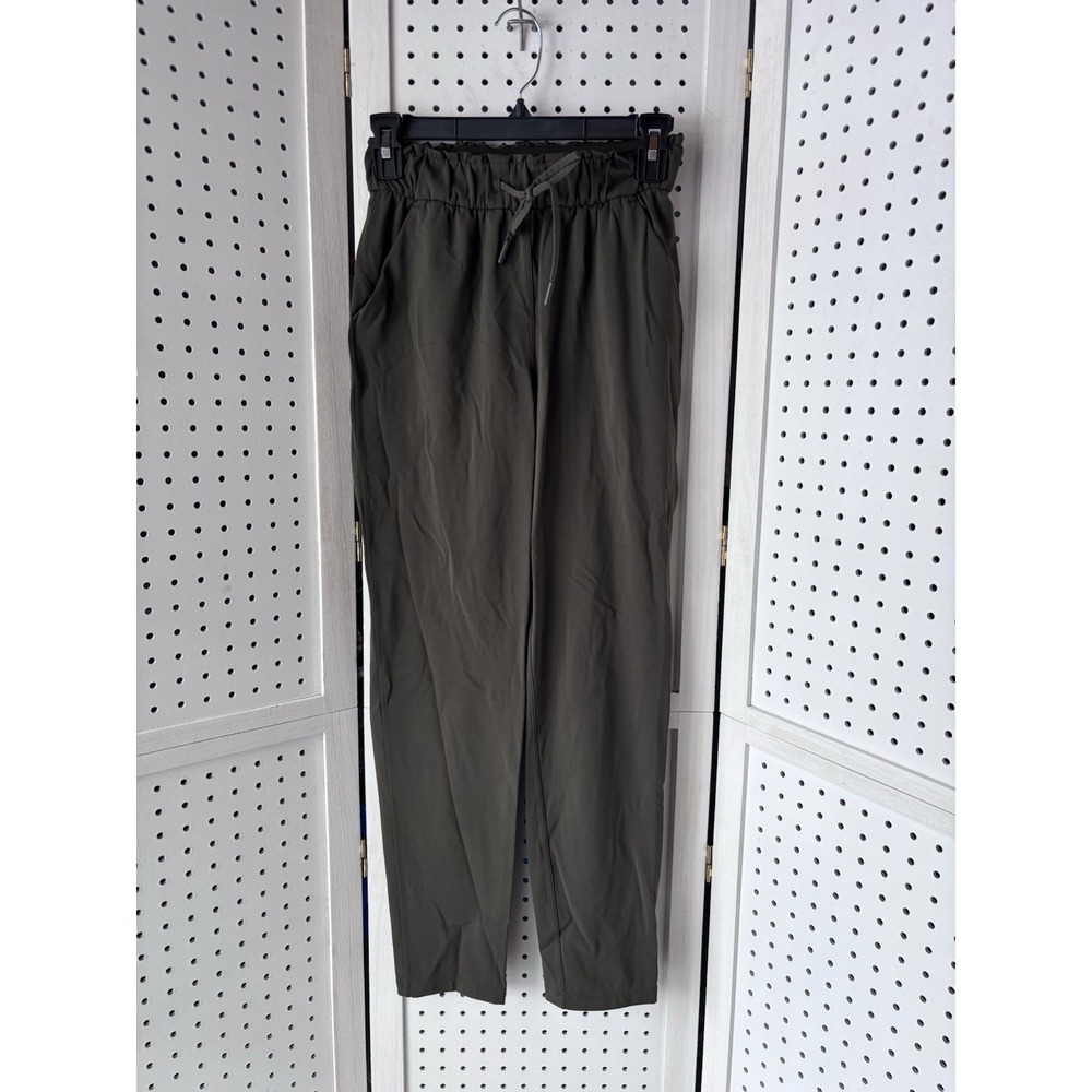 Lululemon Stretch High Rise Jogger Pants Green‎ Pull On Drawstring Women's 2